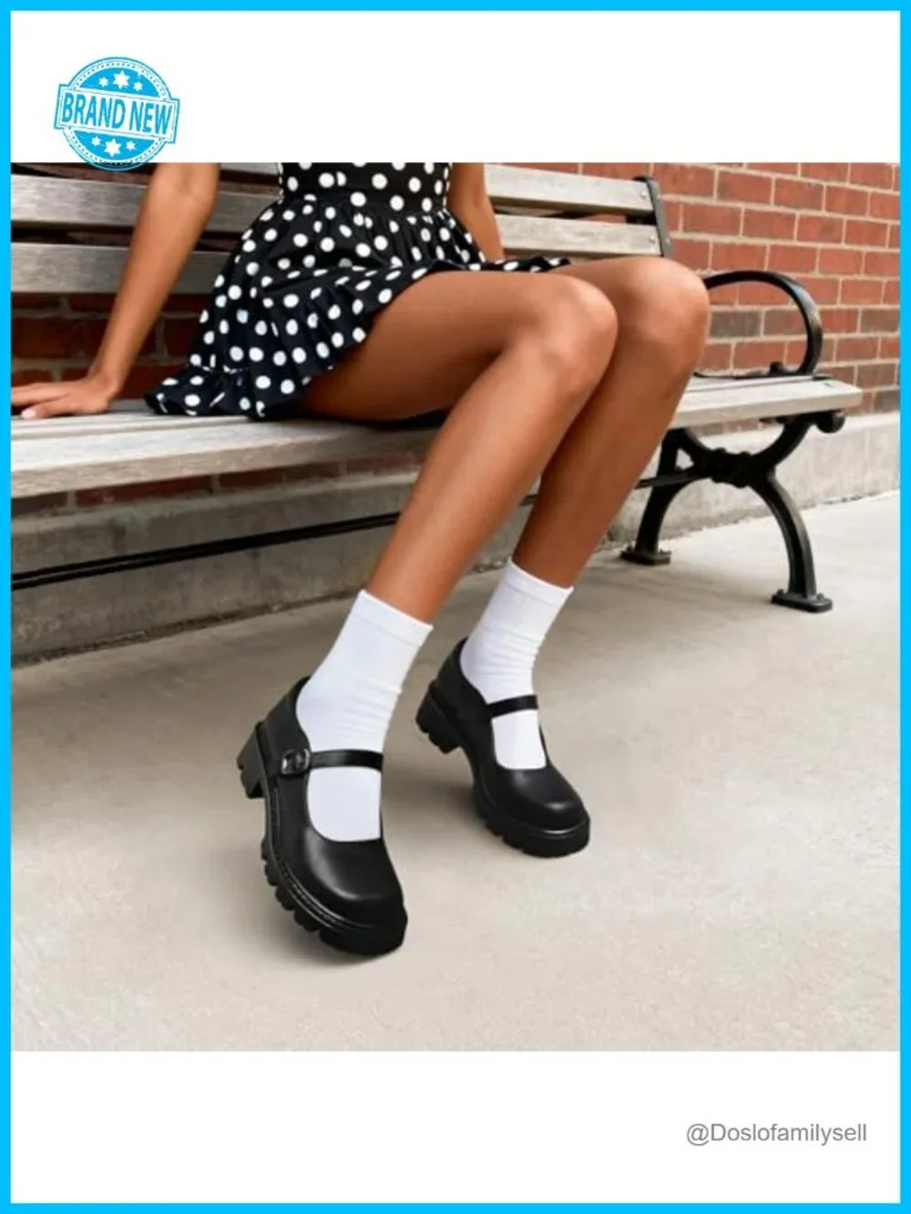 Faux Leather Mary Jane Platform Pumps with Chunky Heel and Buckle - Women's